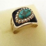 antique 1809 engraved enamel turquoise solid gold mourning ring