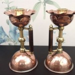 antique 1886 benham and froud copper and brasss candlesticks