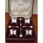 antique 1902 alexander clark solid silver salts and spoons in original box