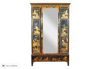 antique 19th century english black lacquered chinoiserie wardrobe armoire