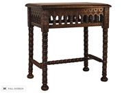 antique 19th century english oak hand-turned side table