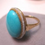 antique italian 18k seed pearl turquoise ring