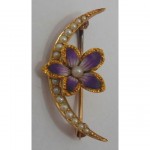 vintage 14k pearl porcelain orchid brooch