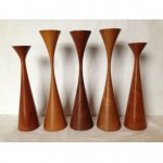 vintage 1950s collection of wooden candlesticks