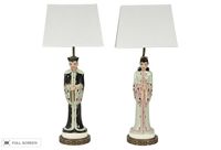 vintage 1950s pair of chinese figural table lamps