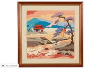 vintage asian embroidered landscape