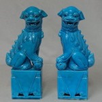 vintage chinese glazed stoneware foo dog statues