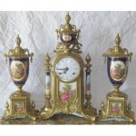 vintage dore bronze handpainted mantel clock set