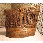 vintage hard carved wood story wall relief