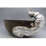vintage j d schleisner german black forest carved wood bowl with solid silver