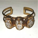 vintage nettie rosenstein coat of arms rhinestone cuff bracelet
