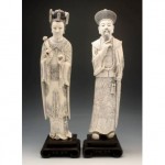 vintage pair of antique chinese carved faux ivory figures