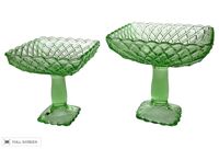 vintage pair of green glass compotes