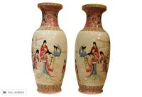 vintage pair of large handpainted vases