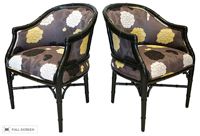 vintage pair of newly reupholstered faux bamboo chairs