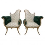 vintage pair of regency art nouveau mohair fireside chairs