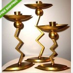 vintage trio mid-century brass candlesticks