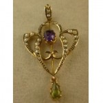 vintage victorian suffragette amethyst peridot pearl pendant