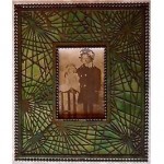 antique 1900s tiffany bronze and glass picture frame