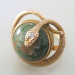 antique 1910s victorian 18k diamond turquoise snake ring