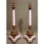 antique 19th century bronze and marble candlesticks
