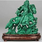 antique 19th century chinese carved malachite figure on stand
