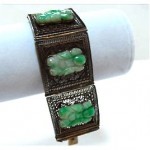 antique chinese jade filigree gilded silver bracelet