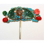 antique chinese jade tourmaline coral hair ornament pin