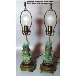 antique pair 19th century chinese jade quartz fluorite carved lamps