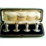 vintage 1925 set of solid silver owl menu holders