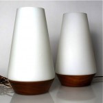 vintage 1950s danish modern teak glass cone lamps