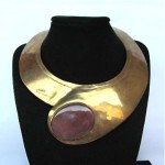 vintage brass agate modernist necklace