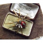 vintage gold enamel diamond spideer brooch