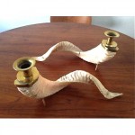 vintage large rams horn brass candleholders