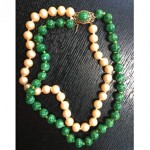 vintage mid-century cultured pearl and jade necklace