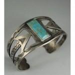 vintage navajo stamped openwork sterling turquoise bracelet