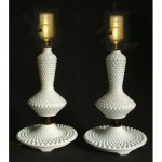vintage pair of hobnail milk glass boudoir lamps