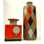 vintage pair of midcentury studio pottery vases