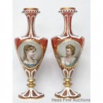 vintage pair of moser victorian handpainted portrait vases