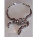 vintage silver marcasite ruby snake necklace