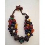 vintage ysl massive resin wood and leather necklace