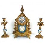 antique 1860s french sevres ormolu manetl clock with candelabra