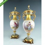 antique 19th century handpainted sevres porcelain urns
