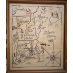antique embroidered new england map