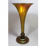 large antique tiffany glass trumpet vase