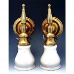 vintage 1910s brass wall sconces with art glass shades