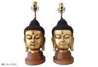 vintage 1940s pair of gilded ceramic buddha lamps