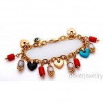 vintage coral onyx turquoise pearl charm bracelet