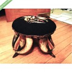 vintage cow horn needlepoint stool