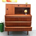 vintage danish modern teak drop front secretary desk cabinet